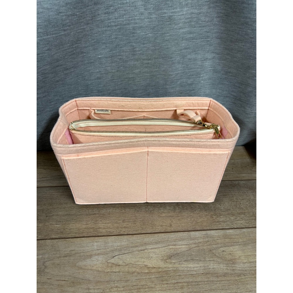 JennyKrafts Pink Felt Purse Organizer Insert Zippered Pockets 11x7x6